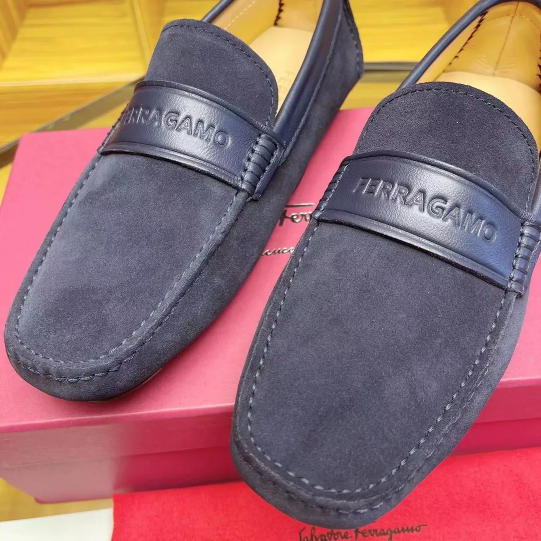 Men's shoes💰560 Ferragamo High-end quality🔥 Dark blue cow suede➕Cow leather lining Size 38-45